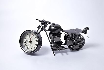 URBANVIBE HANDICRAFTS Vintage Royal Bullet Motor Bike with Antique Clock, Rustic Iron Metal Decor Showpiece for Study Table, Desk, Office, Gifts (Copper)