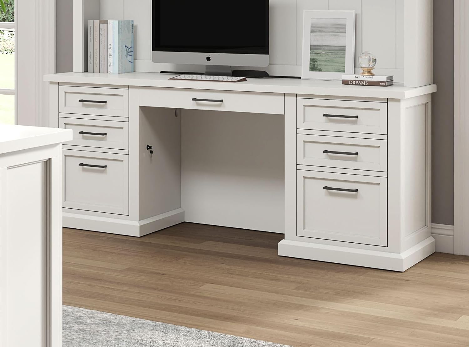 Modern Wood Desk Office Writing Table Fully Assembled White Finish