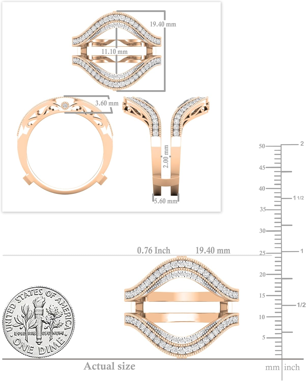 Dazzlingrock Collection Round White Natural Diamond Enhancer Contour Guard Ring for Women (0.43 Ctw) in 14K Real Solid Gold