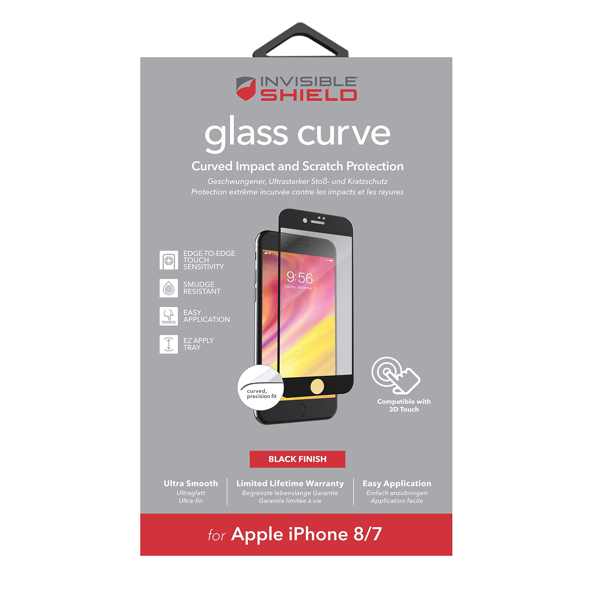 invisibleSHIELD - Pellicola proteggi schermo in vetro per Apple iPhone 8/7, colore: Nero