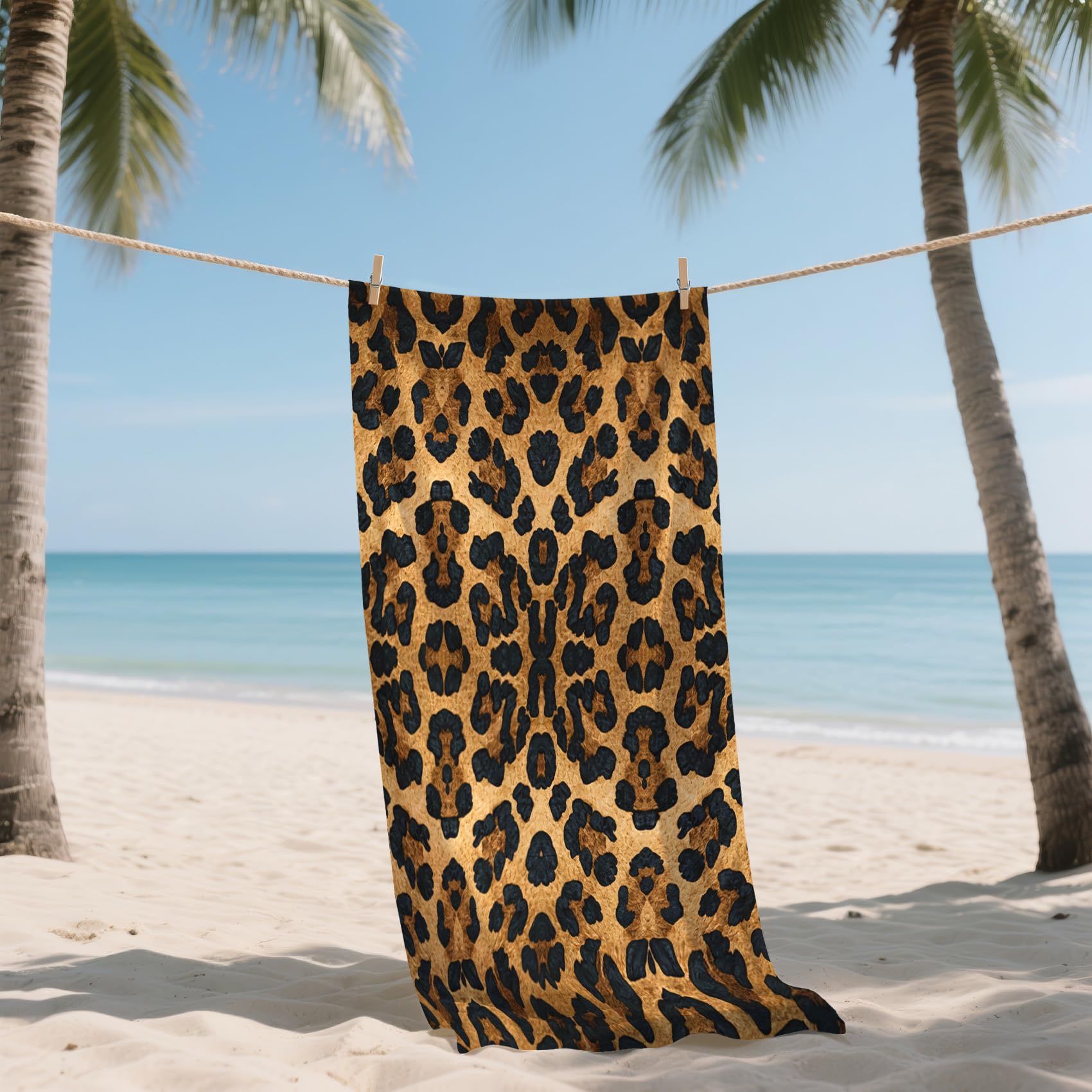 Serviette de Plage XXL Microfibre Motif Léopard Safari Léopard, Drap de Plage Séchage Rapide Anti Sable & Légère, Serviette de Bain Grande Taille 150x200 cm, Accessoire & Cadeau été