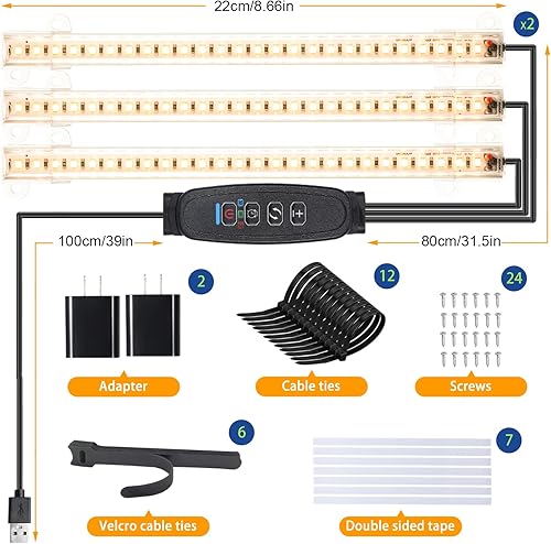 Miniatura 6 de Tiras de luz LED de crecimiento, luces de cultivo para plantas de interior de espectro completo 3000K, barra de luz para plantas con temporizador de