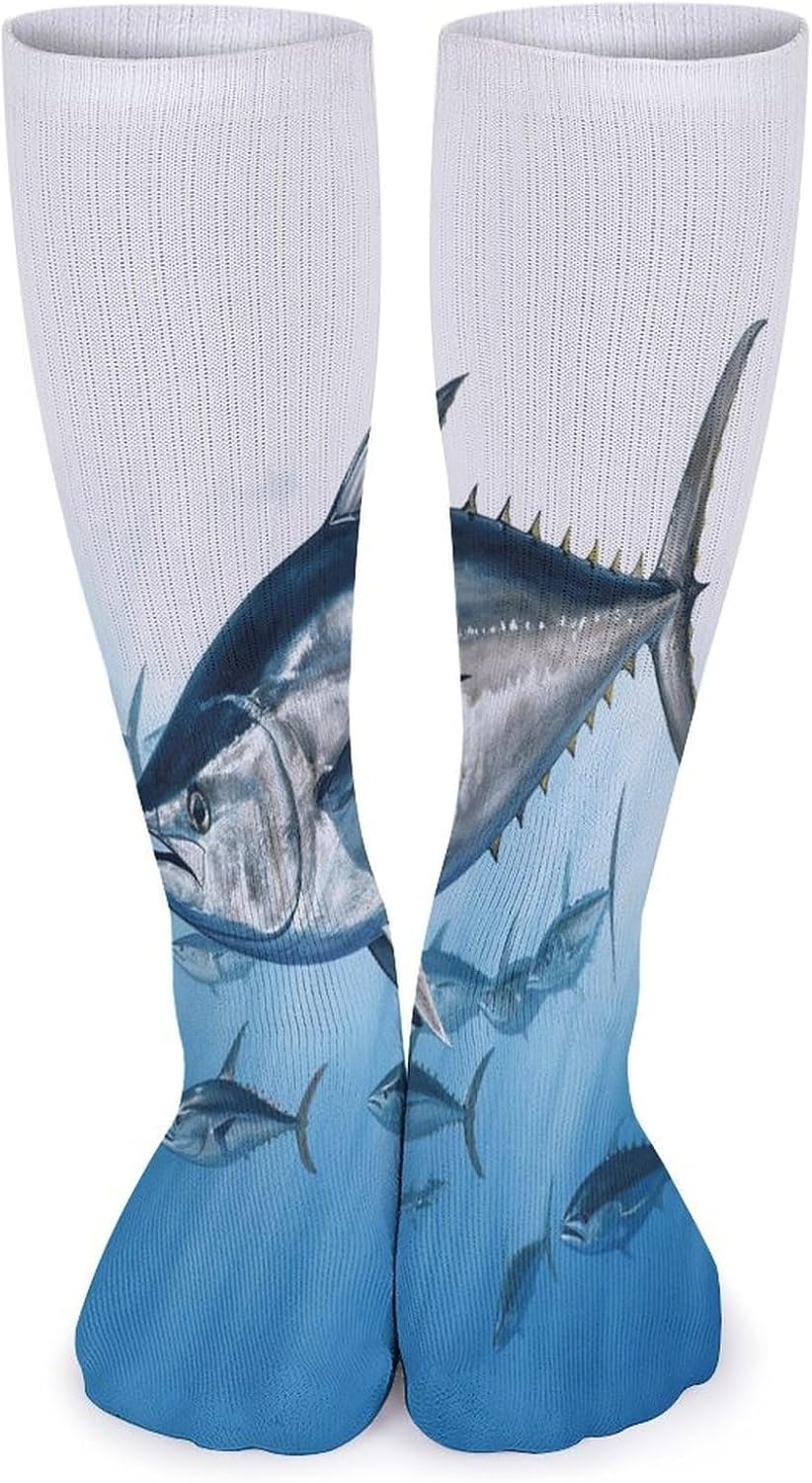 Bluefin Tuna Thunnus Crew Socks Cozy Casual Calf Socks Lightweight Long Work Sock Breathable Athletic Sock for Hiking Sports Running 5 Pairs