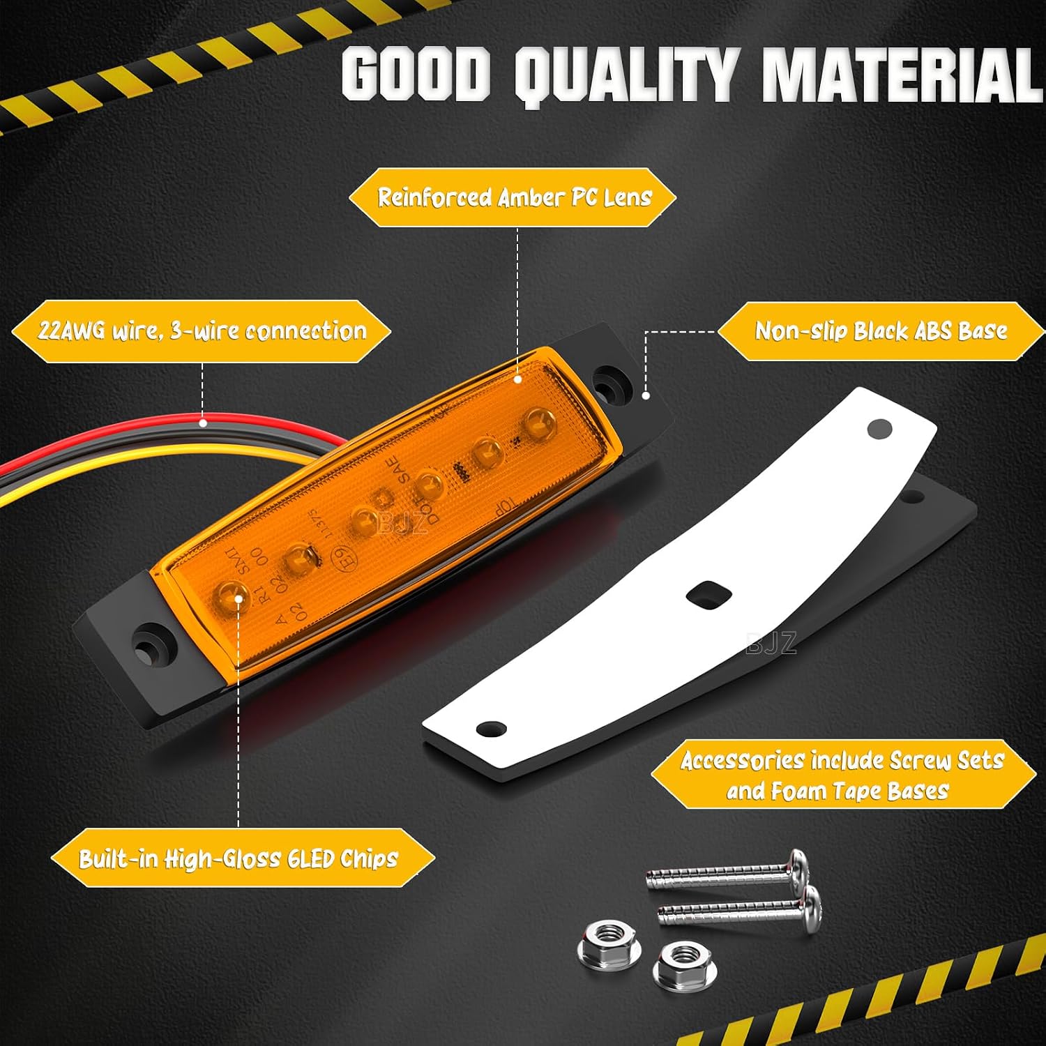 BJZ 3.8" Strobe+Steady Marker Lights Strip Dual Function Amber Trailer LED Side Clearance Tail Griller Flash Lights 12V Turn Signal Warning Waterproof Light for Trailer Truck Van RV ATV Bus, 10Pcs