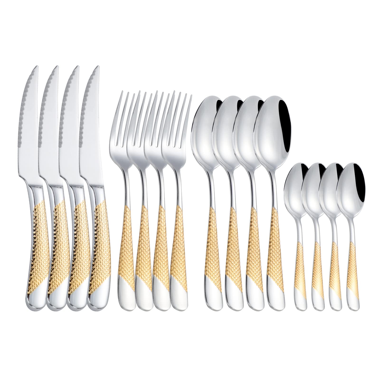 Zerophilo 16 Piece Silverware Set and Salad Servers,Spoon and Fork Set