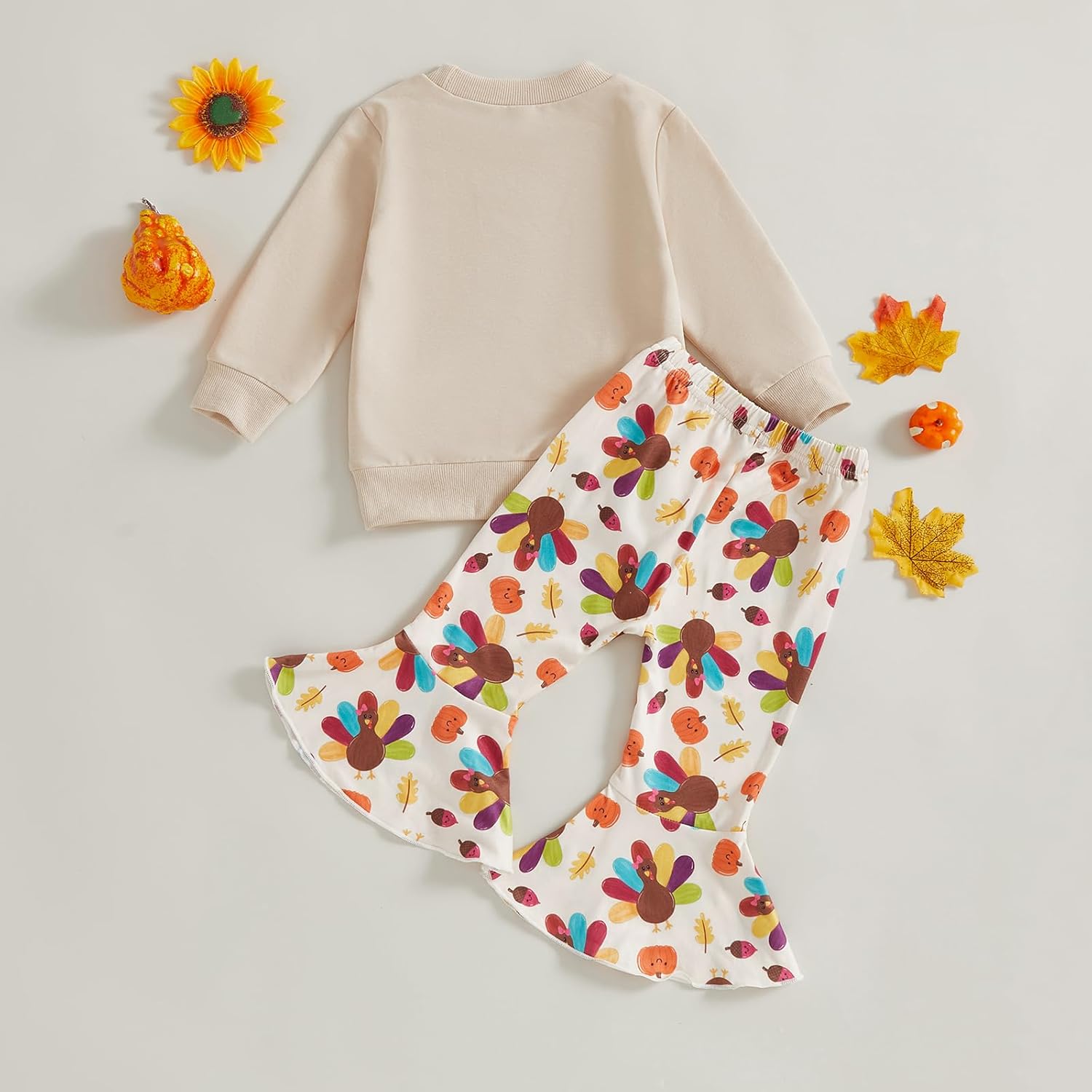 Toddler Baby Girl Thanksgiving Outfit Gobble Till You Wobble Sweatshirt Turkey Flared Pants Set Fall Clothes - Image 4