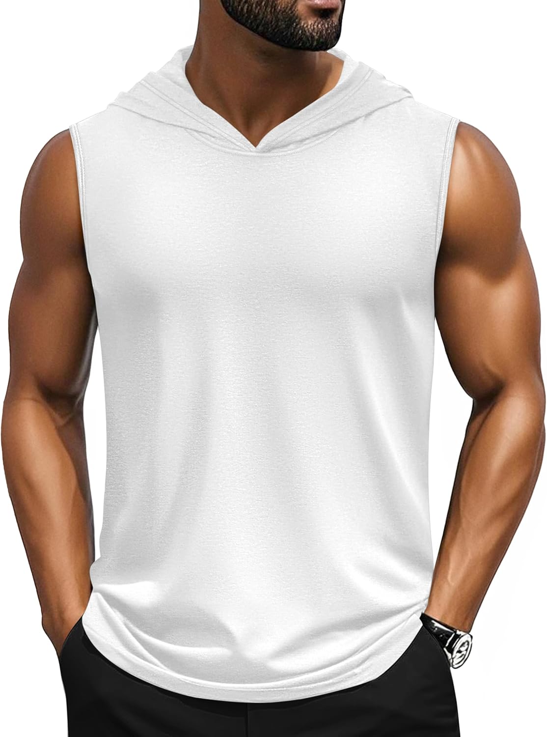 Cotrasen Men's UPF 50+ Hooded Tank Top Sleeveless Hoodies Lightweight Casual Gym Workout Shirts Cooling Muscle Tee Shirt