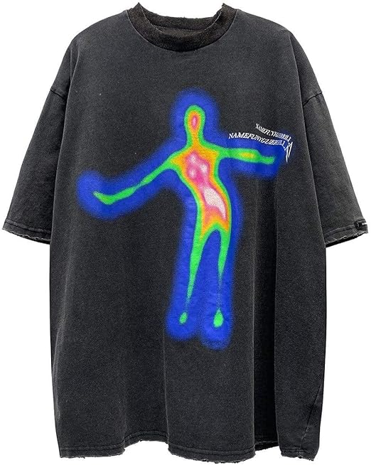 Vamtac Graphic Tees 90s Oversized T Shirts Vintage Distorted Portrait Print Casual Summer Streetwear Top Unisex