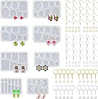 RESINGO 128 Pcs Resin Jewelry Molds Kit with Holes - UV Epoxy Earring, Keychain, Necklace Pendant Silicone Molds & 120 Metal Accessories