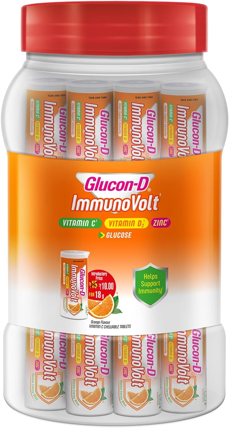 Glucon-D Orange Immuno Volt Glucose Energy Bites (Packs of 20,360g)