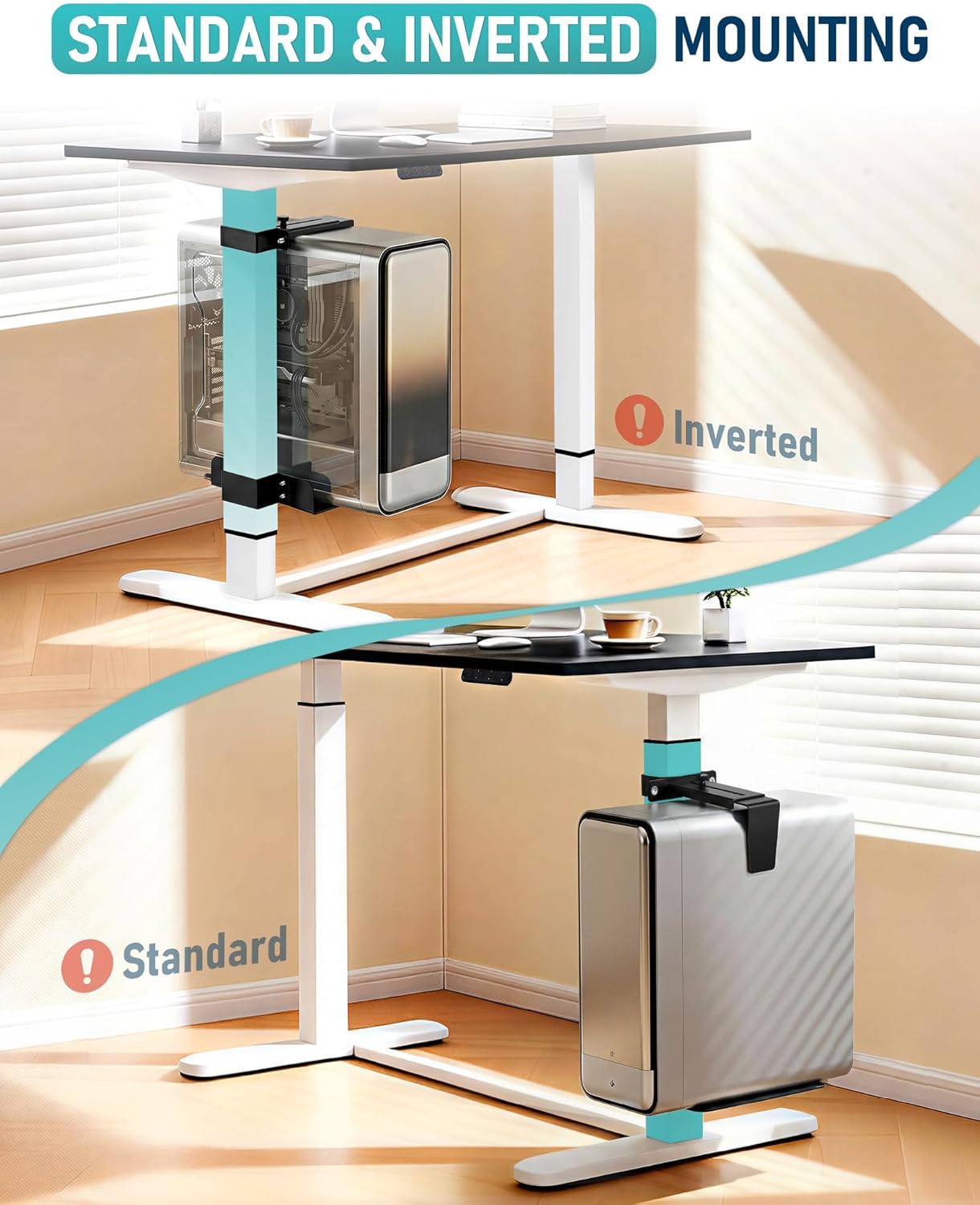 TOPSKY Adjustable Under-Desk PC Mount, No-Drill Computer CPU Holder for Standing Desks, Supports up to 50 lbs, Easy Installation, Compatible with Most Standing Desks (Black)