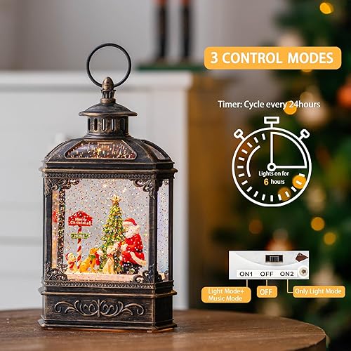 Vista 121 de Linterna de globo de nieve de Navidad, muñeco de nieve brillante con música, forro USB/funciona con pilas, linterna iluminada para decoración