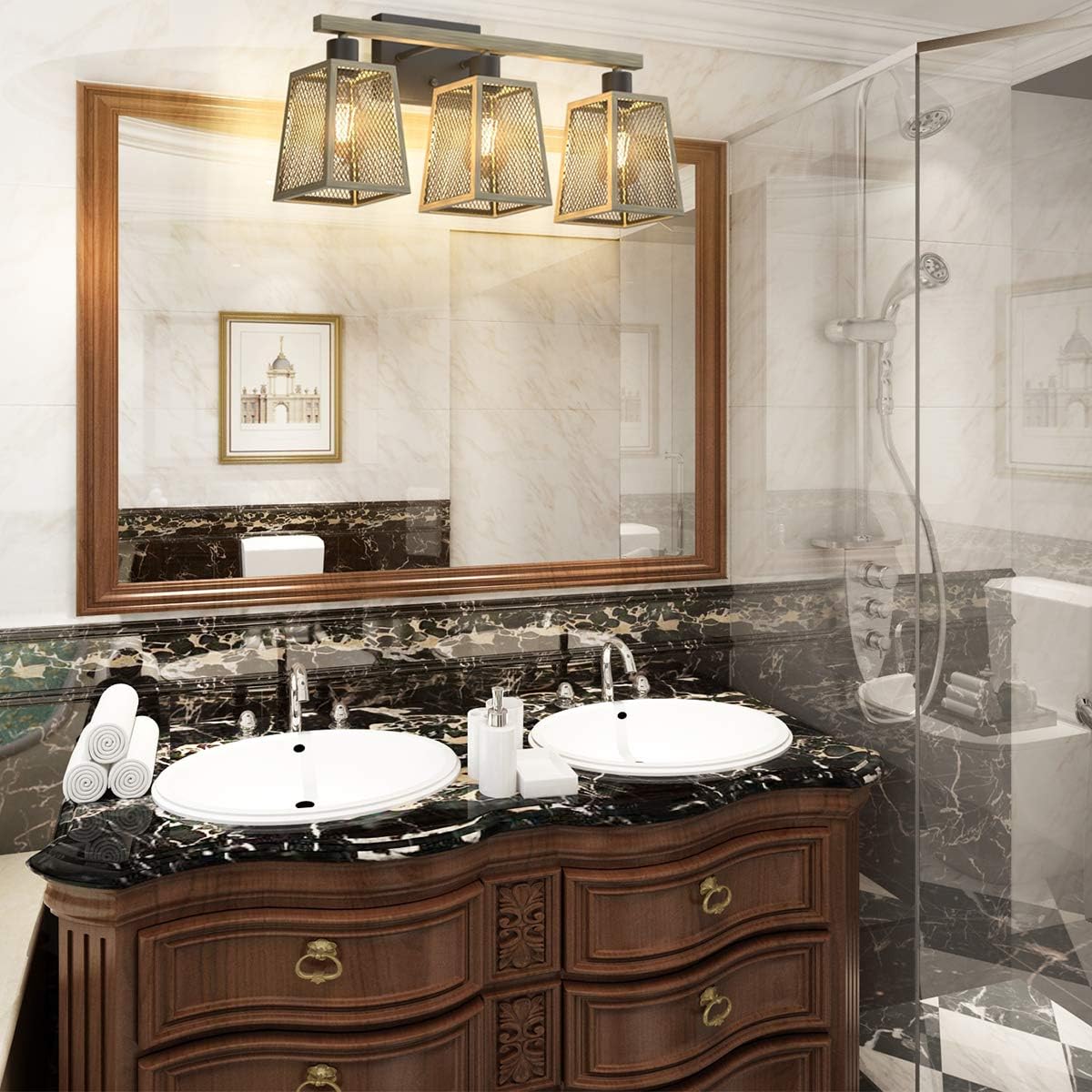 Bеѕt Cуbеr Mоndау 🔥 Tipace Rustic 3-Light Bathroom Vanity Light Farmhouse Vanity Light Fixture Black and Antique Bronze Finish(Exclude Bulb)