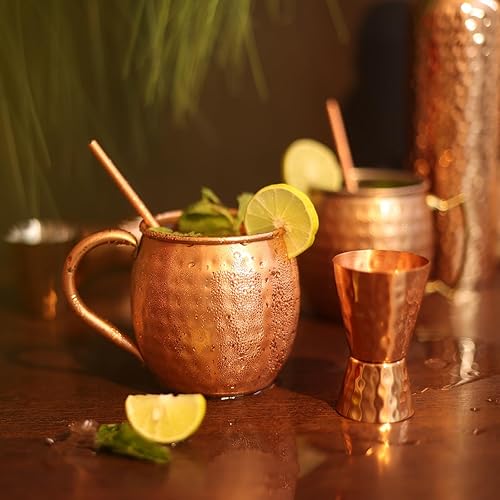 Miniatura 3 de BOLD & DIVINE Tazas Moscow Mule - Juego de 4 tazas de cobre 100% puro grandes de 16 onzas, aptas para alimentos, juego de 4 tazas de Moscú Mule