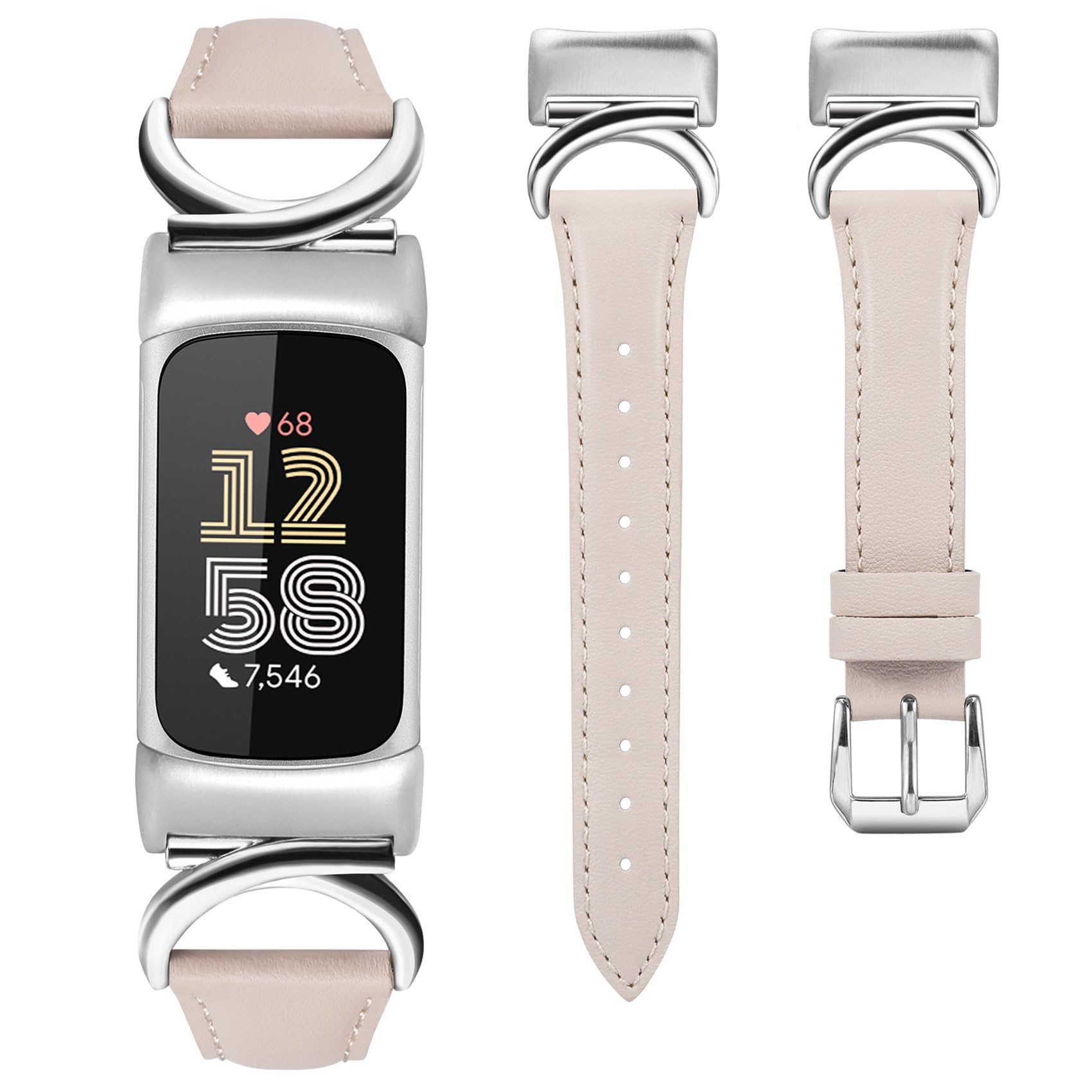 TOYOUTHS Leather Straps Compatible with Fitbit Charge 6/Charge 5 Strap Women