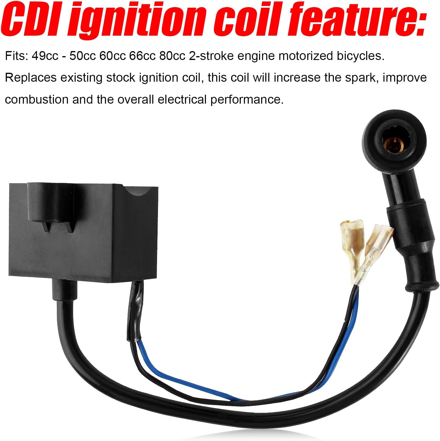 CDI Ignition Coil Magneto Coil Spark Plug for 49cc 50cc 60cc 66cc 70cc 80cc 2-stroke Engine Motorized Bicycle Bike