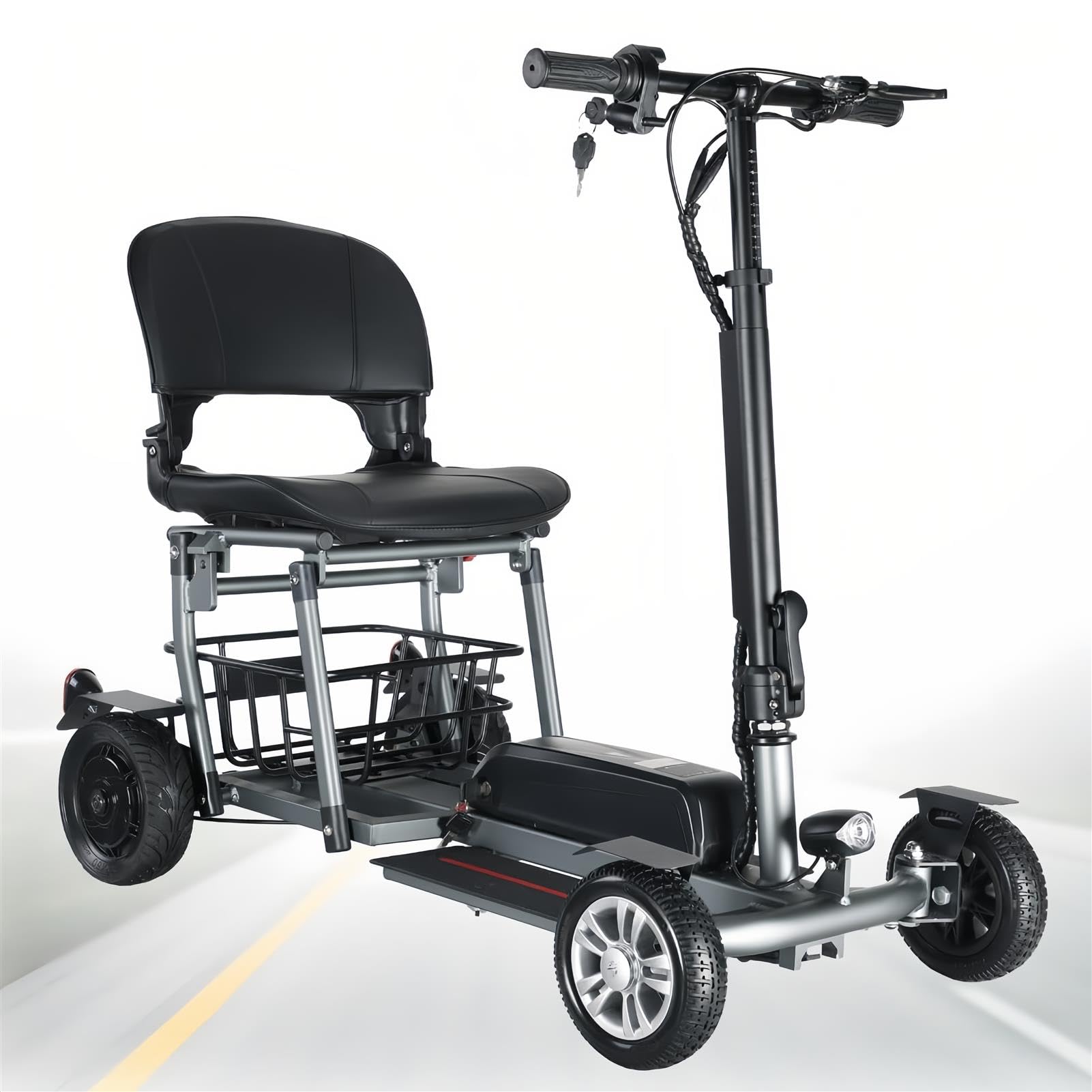 Scooter per Anziani, Scooter Elettrico Pieghevole, Scooter per Disabili A 4 Ruote, Telaio in Lega di Alluminio, con Sedile E Cestino, Carico Massimo 120 Kg/265 Libbre