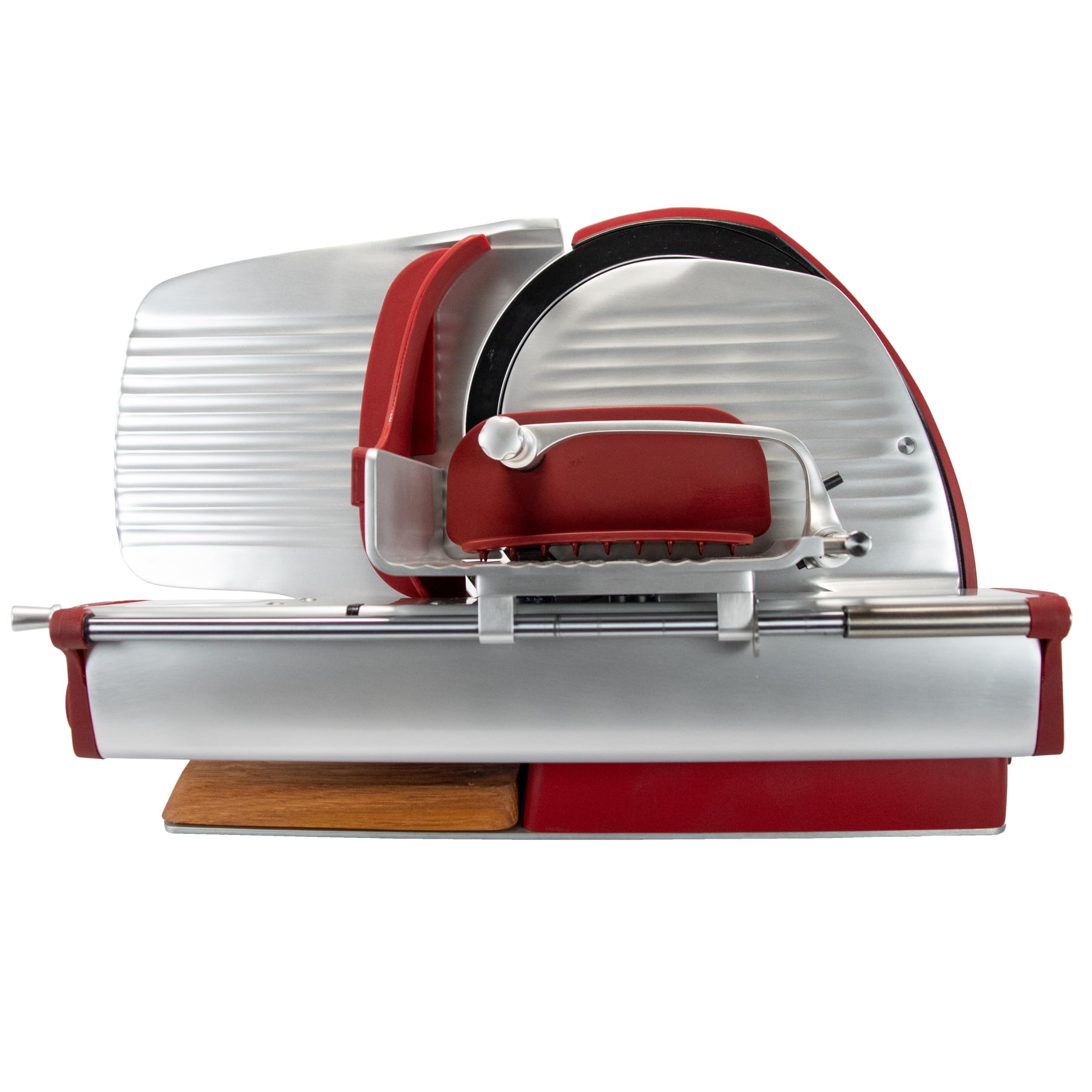 Berkel Home Line 250 Plus Trancheuse à charcuterie, électrique et compacte, rouge mat, idéale pour le prosciutto, les légumes et le fromage, avec planche en bois de qualité supérieure