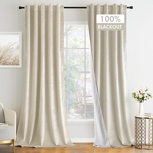 MIULEE Cortinas de terciopelo 100% opacas de 90 pulgadas de largo, 2 paneles de color blanco marfil crema con bloqueo de luz, cortinas de ventana