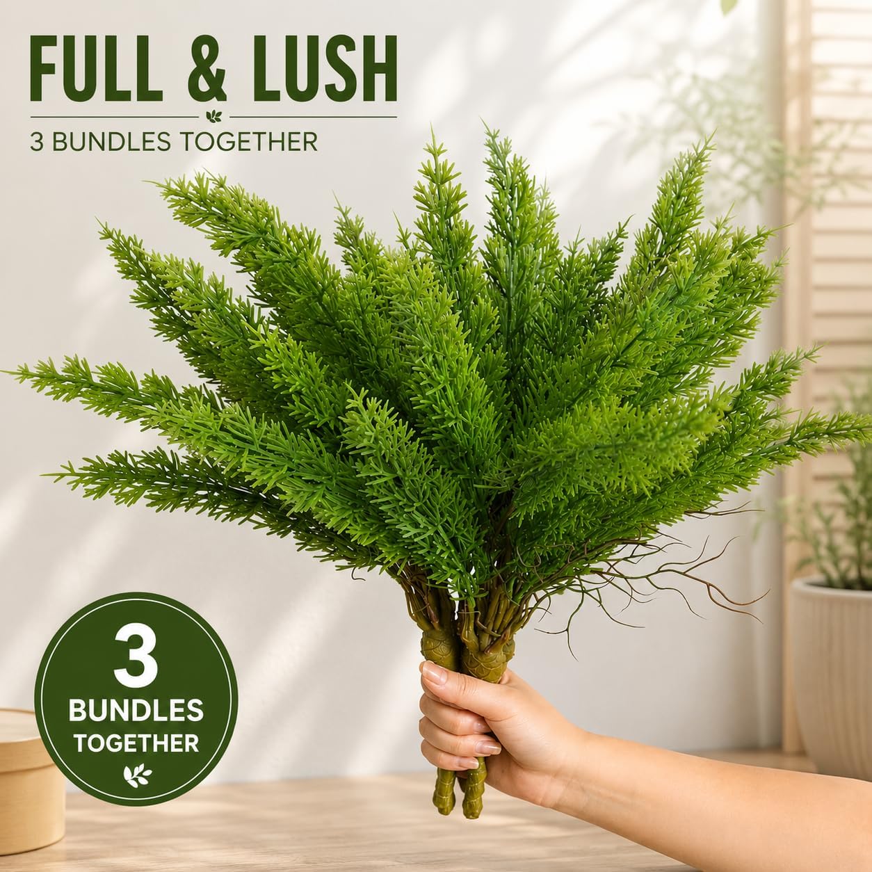 3 PCS Artificial Fern Plants, Asparagus Foxtail Fern, 20 Inch | UV resistant faux greenery for garden, porch, patio, window boxes, planters, outdoor pots and indoor decor