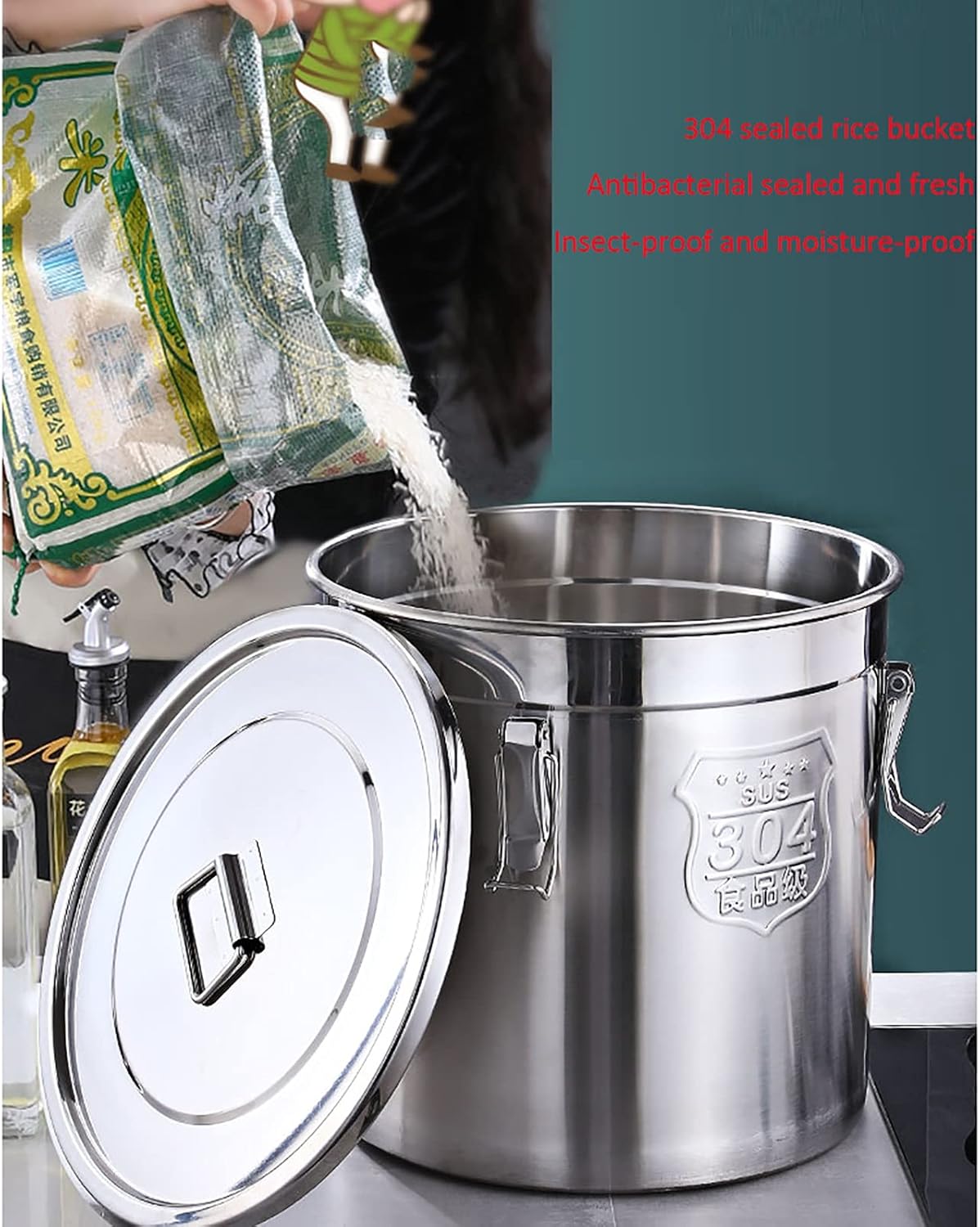 Soup Bucket, 304 Stainless Steel Rice Bucket/storage Bucket/sealed Bucket/oil Bucket/milk Tea Bucket, for Commercial Kitchen Household (Size : 50cm)
