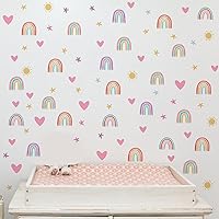 Vista 7 de Epakh Calcomanías de Decoración de Pared de Arcoíris Calcomanía Pequeña de Arcoíris Acuarela Corazón Estrella Sol Calcomanías de Pared Decoración