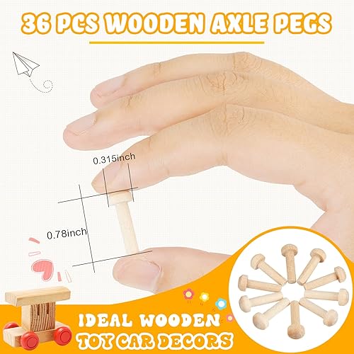 Miniatura 10 de Paquete de 36 mini ruedas de madera con clavijas de eje de madera, ruedas de madera, piezas de juguete para manualidades, piezas de juguete,