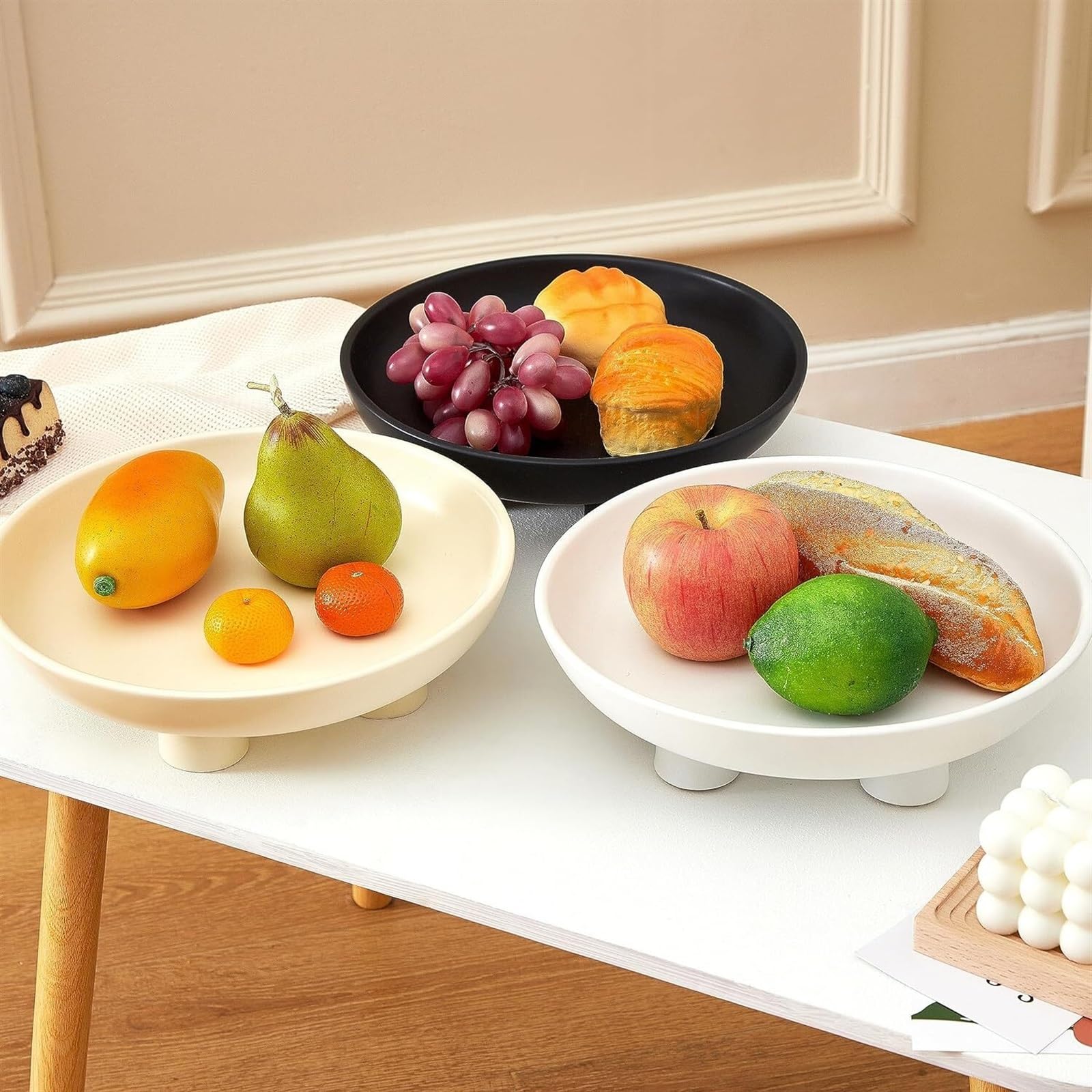 Miska na Owoce, Dekoracja Stołu Ceramiczna Miska Na Owoce Na Blat Kuchenny, Dekoracyjna Miska Na Blat Stołu Na Przekąski Z Pieczywa Owocowego Kosz na Warzywa(Black)