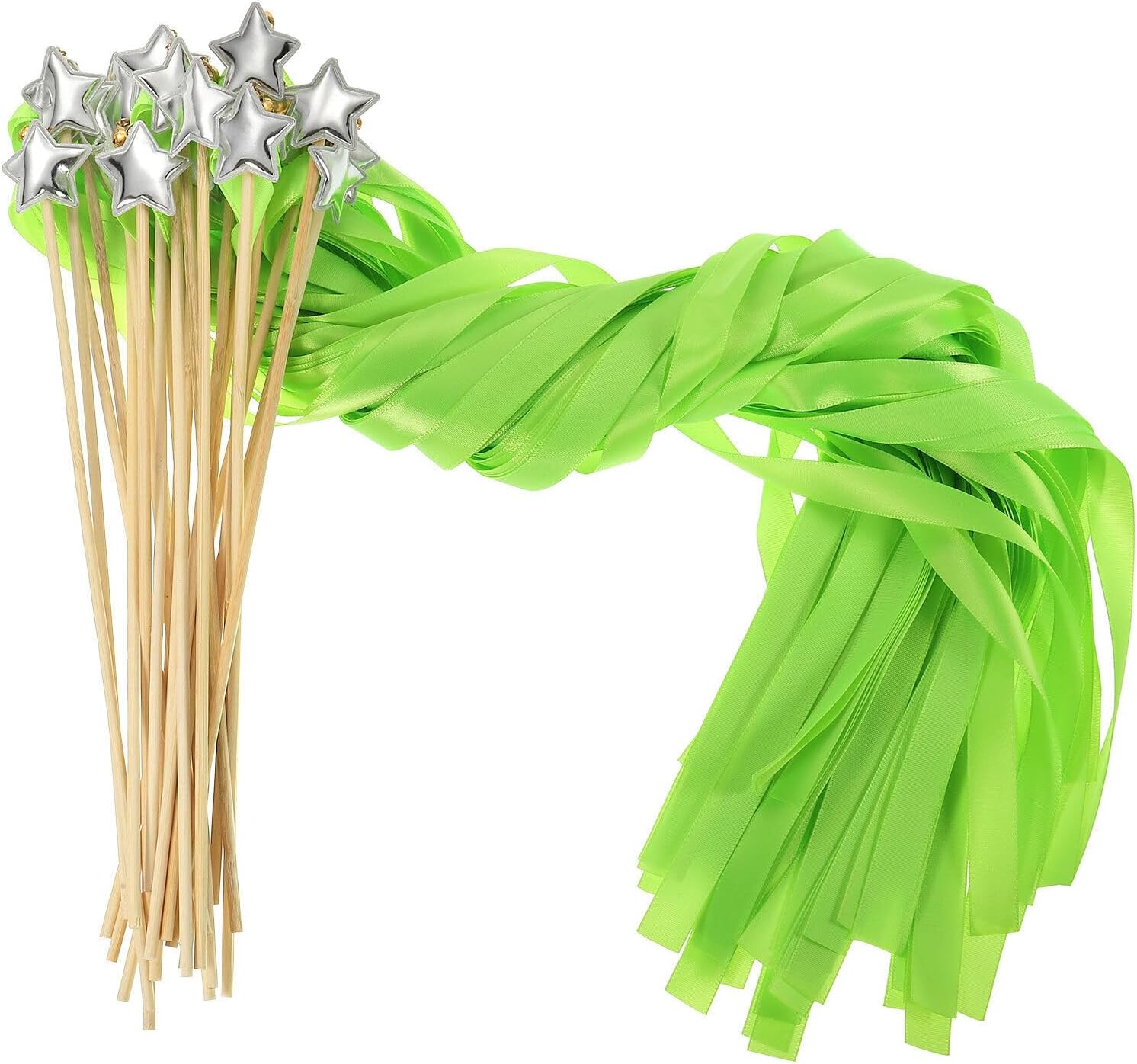 Home and Garden Parts 24pcs Ribbon Fairy Wand Silk Stick Streamer with Bell Lime Green #CN/251024/04248