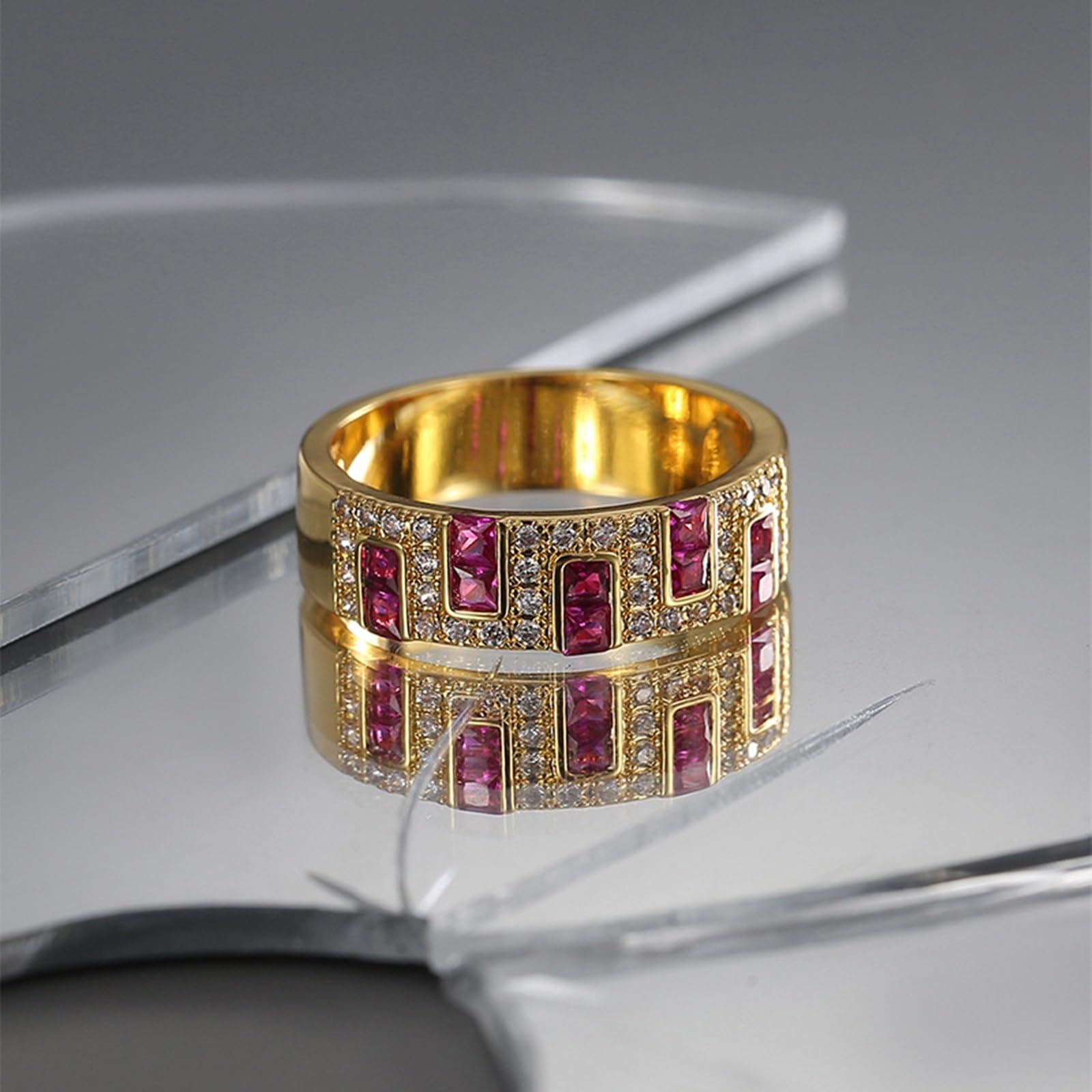 Złote obrączki ślubne dla kobiet, pierścionek zaręczynowy, damski, złoty, 9K/14K/18K, żółte złoto, elegancki, z rubinem hodowlanym laboratoryjnie