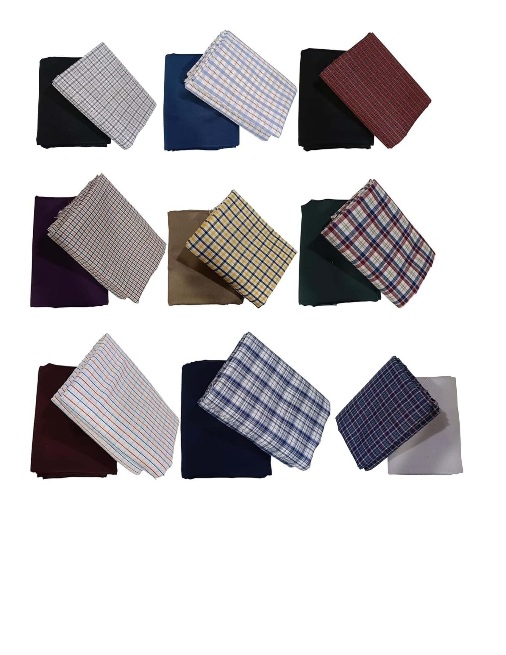 | Fabrics Men's Polycotton Unstitched Shirt & Trouser Fabric - 2.25m Shirt Piece - 1.20m Pant Material (Pack of 4, 6,10 Combo set, Multicolor Checks Random Designs)-image-0