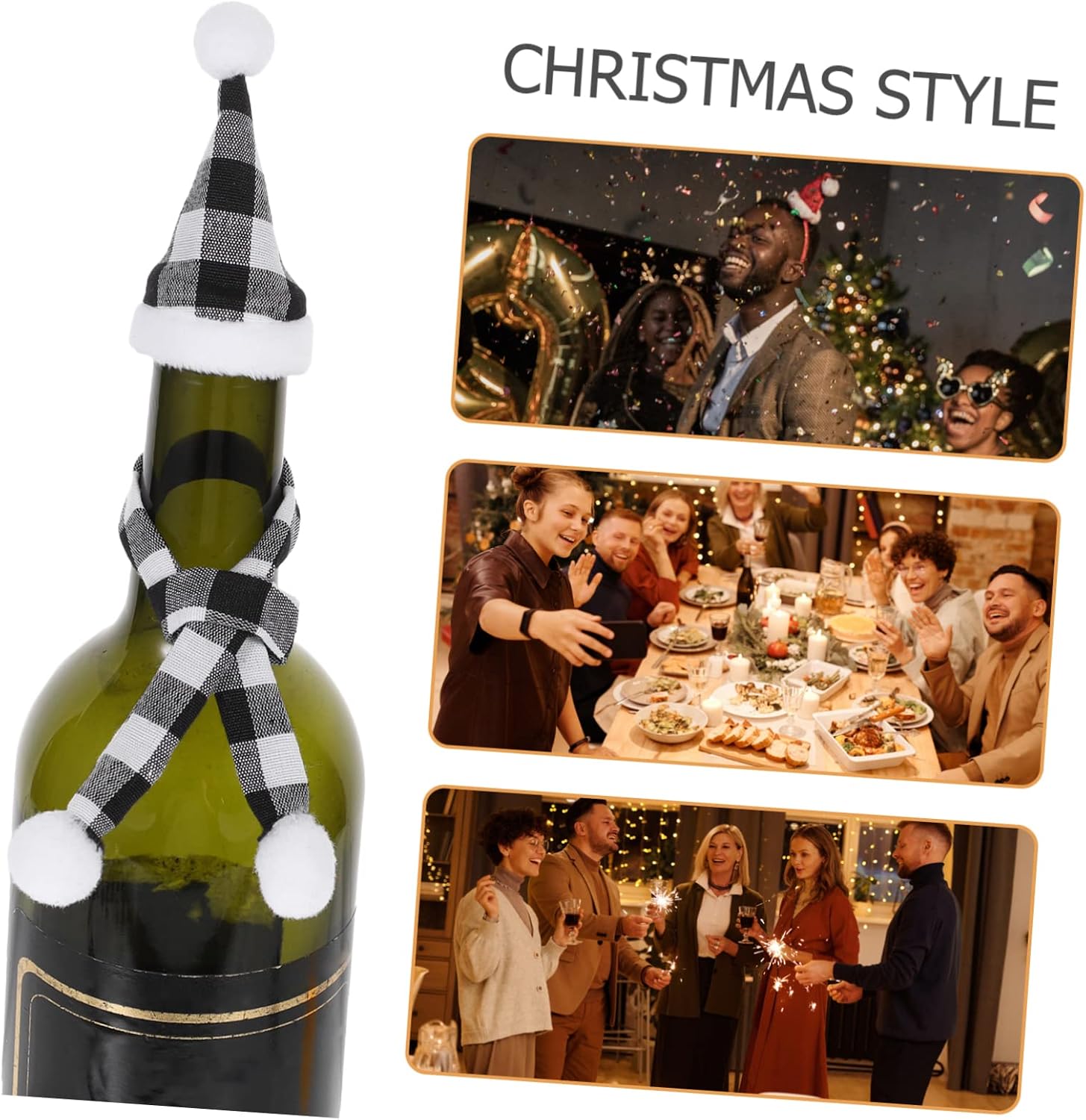 Christmas Wine Bottle Mini Hat Scarf Set, 3 Sets Fabric Decor