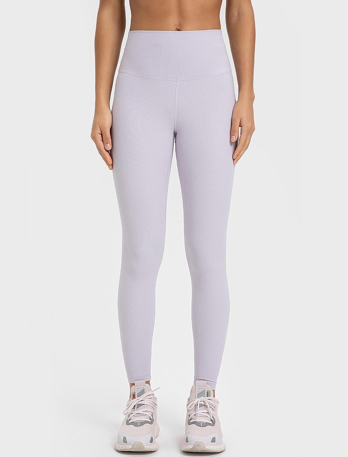 Yvette Tummy Control Workout Leggings for Women High Waisted Yoga Pants Rib Knit Non See-Through,Light Purple,S