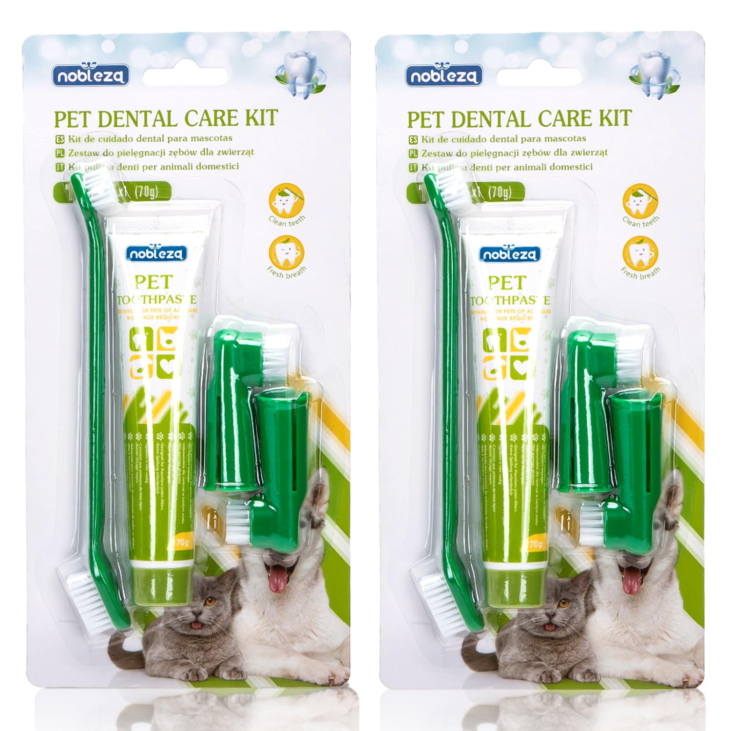 Nobleza 2 Pack Dog Toothbrush and Enzymatic Toothpaste Kit with 2 x Finger Toothbrush for Clean Pet Teeth Eliminate Bad Breath