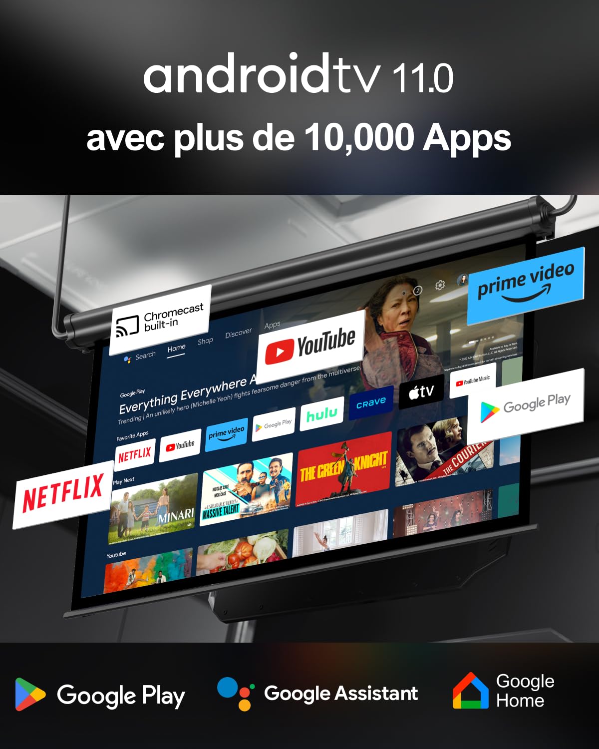 ULTIMEA Vidéoprojecteur Android TV 11.0 avec Netflix, Videoprojecteur 4K Portable, Dolby Audio, 1000 ANSI, Basses Profondes, Home Cinéma, Vidéo Projecteur 1080P Extérieur WiFi Bluetooth, Poseidon E40