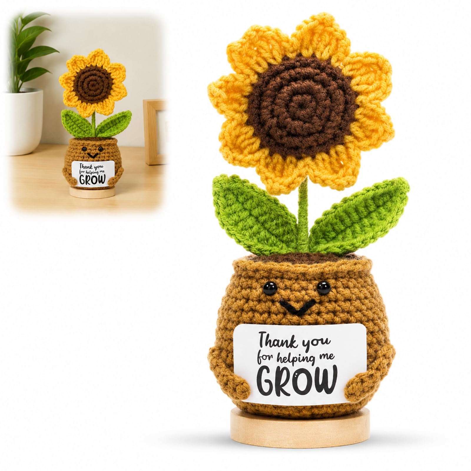 WHJYCC Crochet Sunflower Pot Ornament, Teacher Thank You Card, 1-Piece Set โ image 1