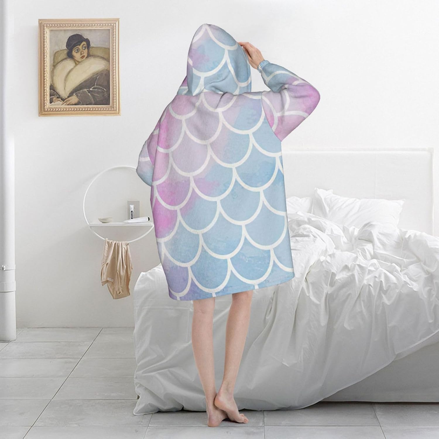 Colorful Mermaid Scaleprint Oversized Hoodie Blanket, Super Soft Warm Comfortable Hoodie, Wearable Blanket Adult