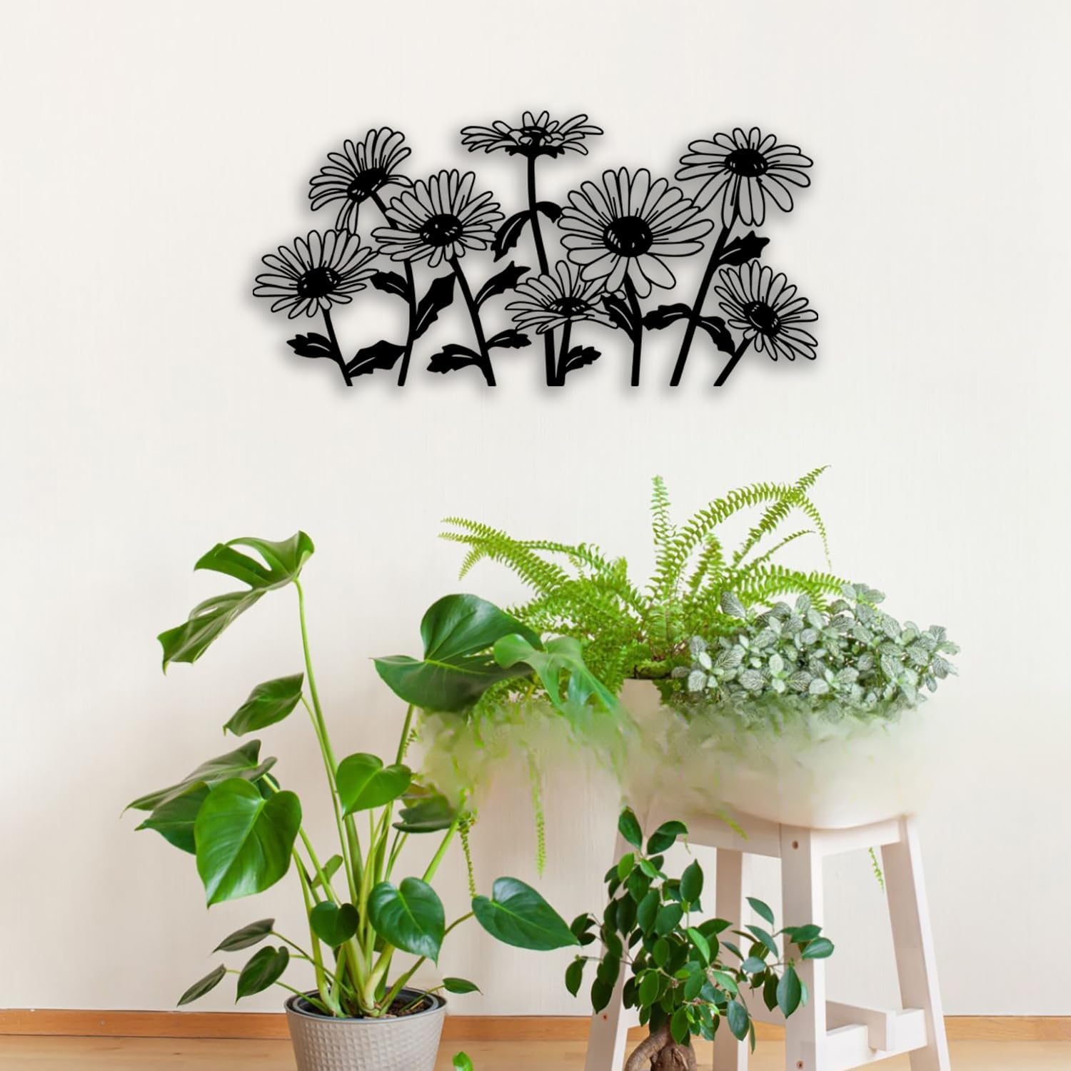 Daisy Metal Wall Decor - Elegant Plants Room Decor Wall Art Home Decor for Living Room, Bedroom, Dining Room, Bathroom, Office (Black) image 5