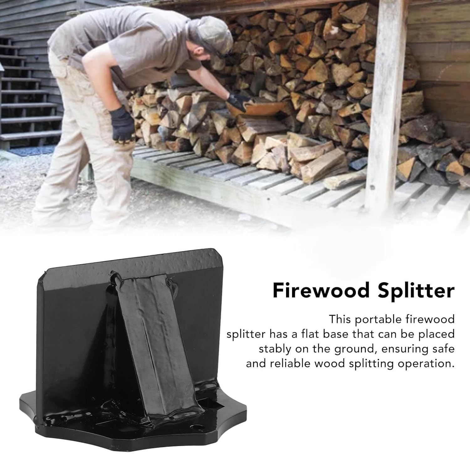 Portable Kindling Splitter, High Carbon Steel Construction Firewood Splitter for Home Outdoor Camping, Easy Operation Stable Base, Compact Design Log Wood Splitting Tool