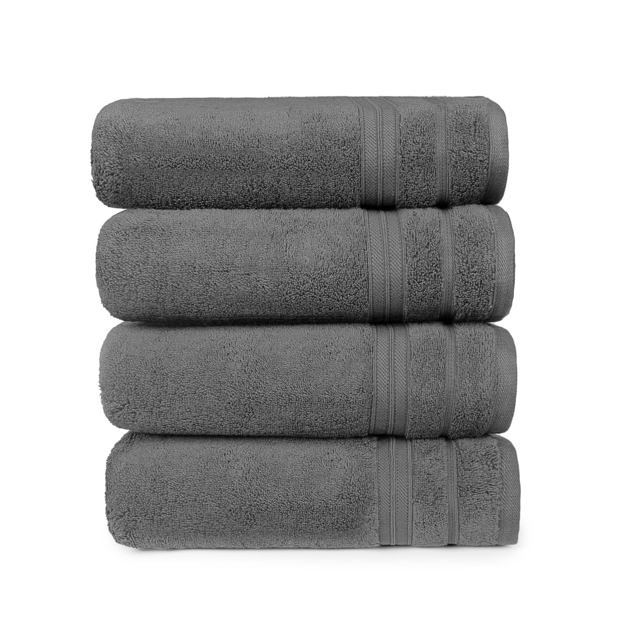 CLEANUP TOWELS Set of 4 Bath Towels 70 cm x 130 cm, 550 GSM Premium Terry Cotton Highly Absorbent Towels for Bathroom, Shower and Home (7 Colors) (Grey)