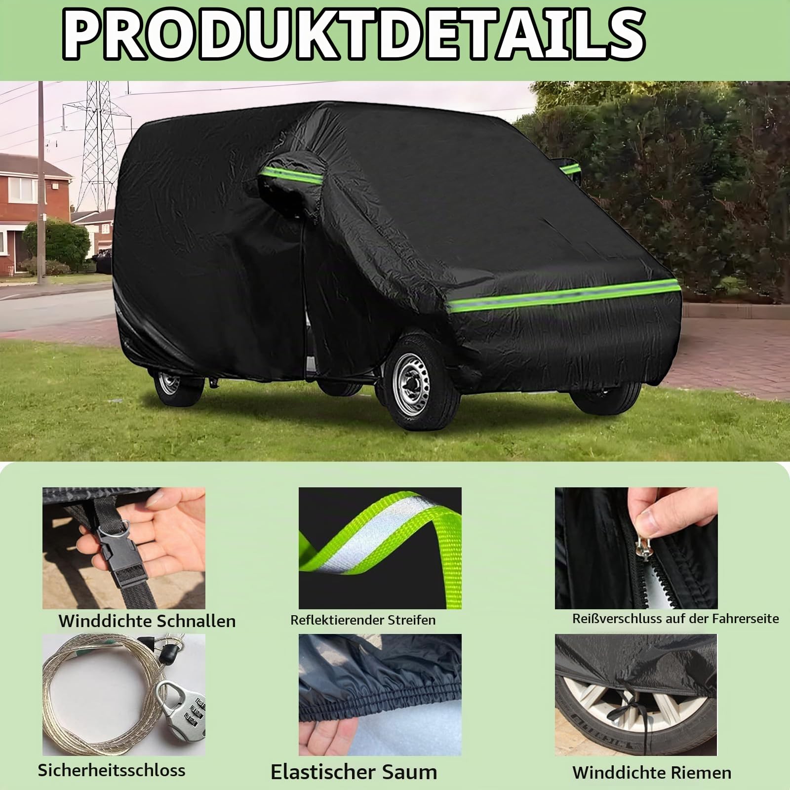 Autoabdeckung Vollgarage für VW T5 T6 SWB, Autoplane Ganzgarage mit Seitentür-Reißverschluss, Atmungsaktiv Autoplane Ganzgarage Winter/Sommer Autoabdeckung Wasserdicht L490(470-490cm)
