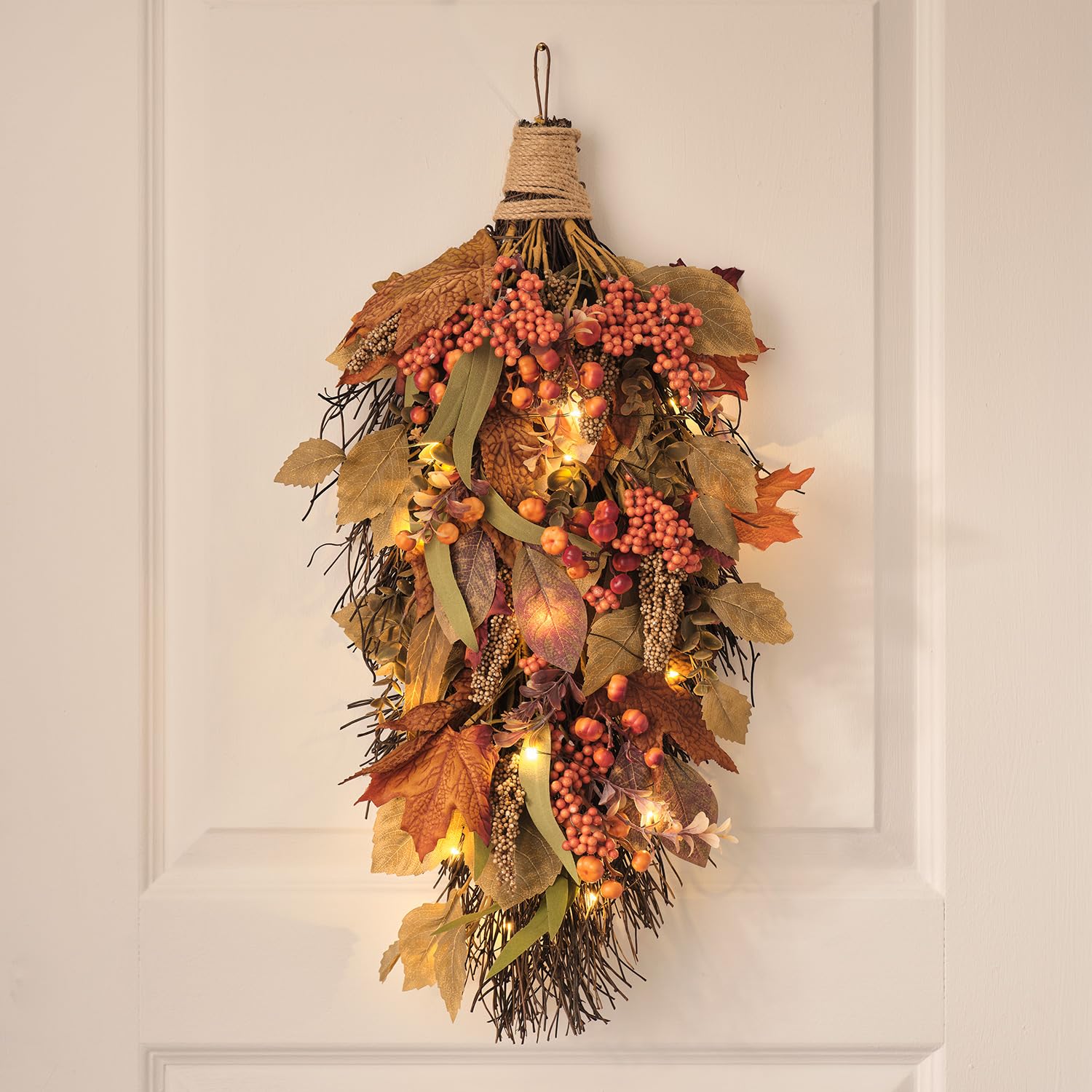 Lights4fun Beleuchteter Herbstzweig | LEDs & Timer | Herbstfarben | Wanddeko