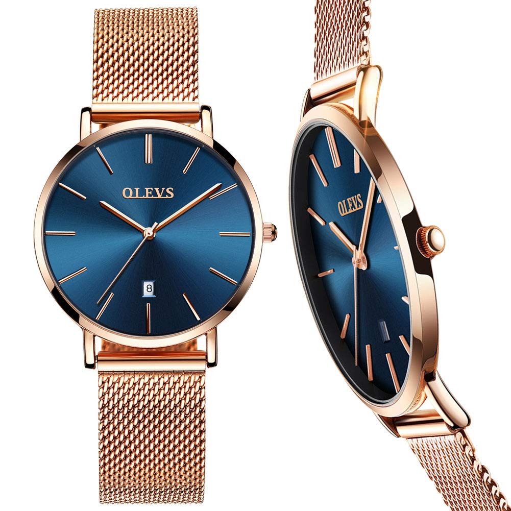Ultra Thin Watches for Women Waterproof,Rose Gold Stainless  Steel Ladies Watch,Casual Women Watches with Date,Big Face Female
