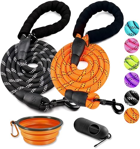 Miniatura 7 de COOYOO - Conjunto de 2 correas para perro de 5 pies, de alta resistencia, cómodo mango acolchado, correa reflectante para perros medianos y grandes