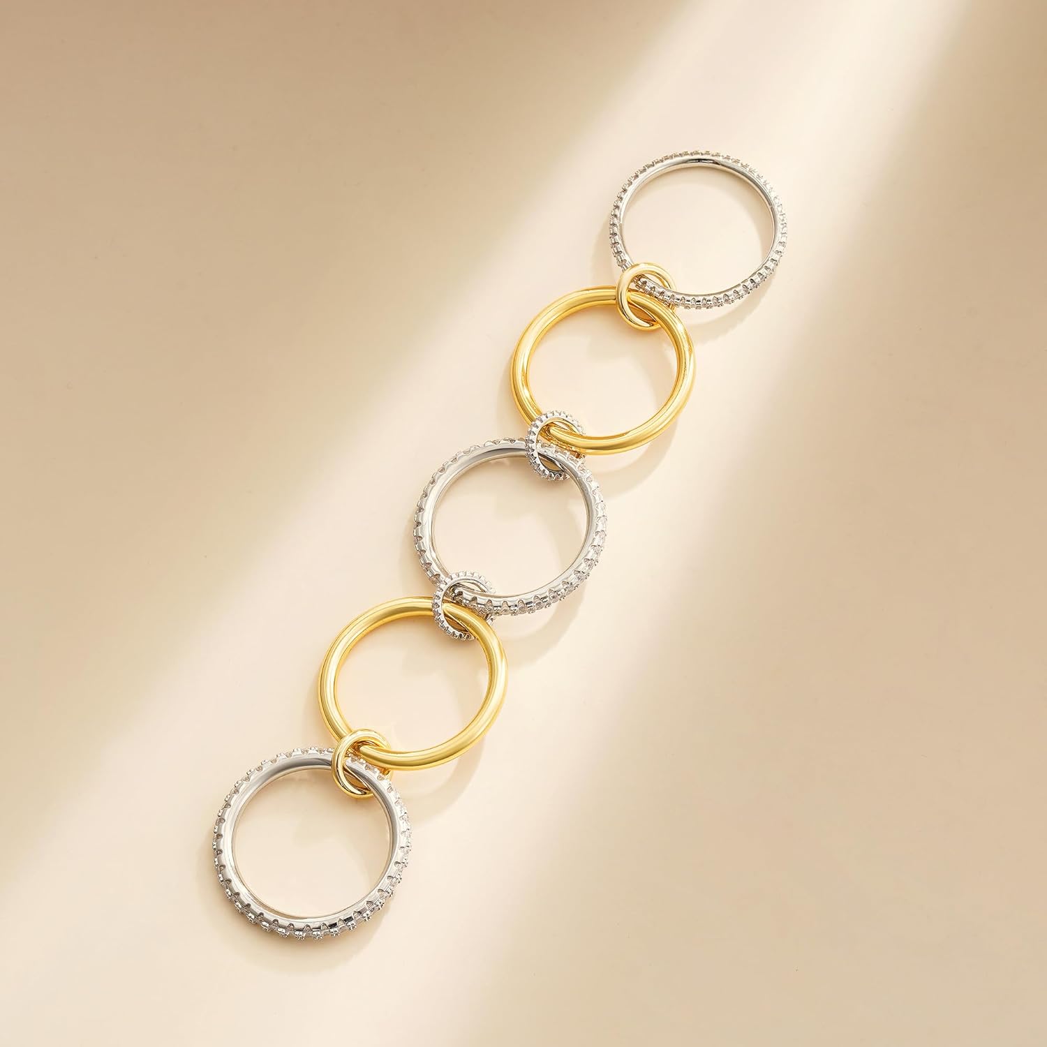 Gold Stackable Rings for Women - 18K Gold Filled Cubic Zirconia Rings, Silver Gold Multi Ring Mixed Metals Stackable Rings Set for Women Non Tarnish Size 6-10 - Image 7