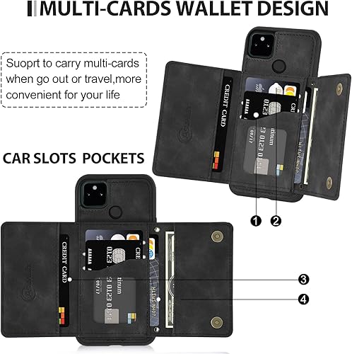 Miniatura 4 de Asuwish Funda de teléfono para Google Pixel 5a 5G con protector de pantalla de vidrio templado y soporte de tarjeta de crédito de piel sintética,