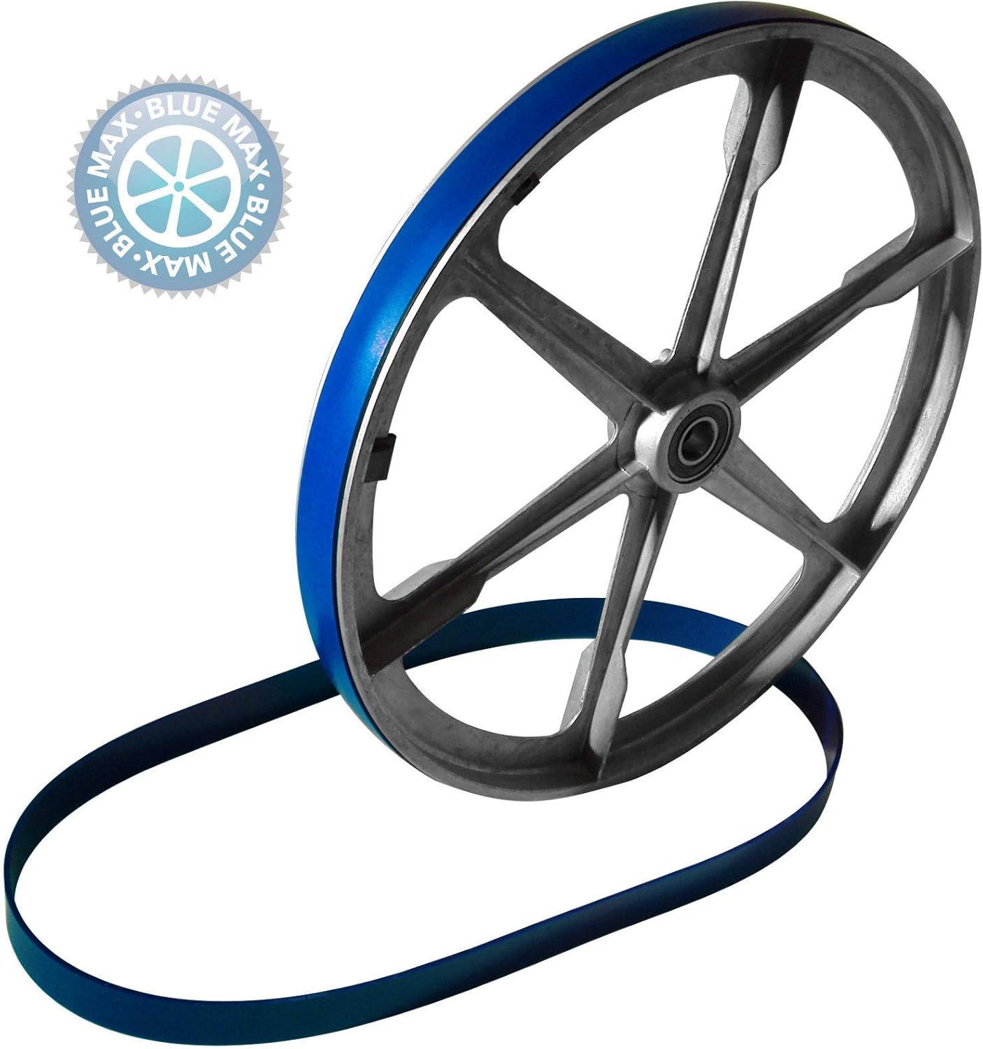 Workmas Blue Max Urethane Band Saw Tire installed on a band saw wheel