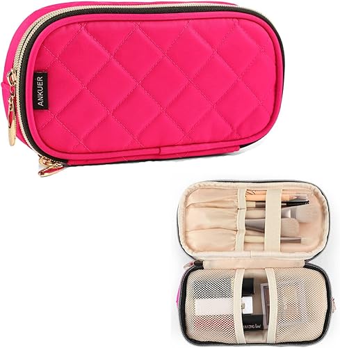 ANKUER Bolsa de maquillaje de viaje, pequeña bolsa de cosméticos, organizador de cosméticos, bolsa de regalo para mujeres (rojo rosa)