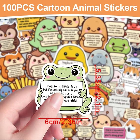 100PCS Cute Animal Stickers Motivational for Children and Adults, Water Bottle Laptop Stickers Inspirational, Positive Affirmation Quotes Sticker for Your Scrapbook or Diary.