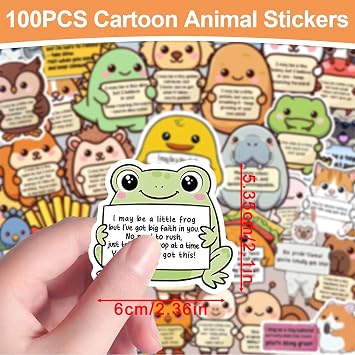 100PCS Cute Animal Stickers Motivational for Children and Adults, Water Bottle Laptop Stickers Inspirational, Positive Affirmation Quotes Sticker for Your Scrapbook or Diary.